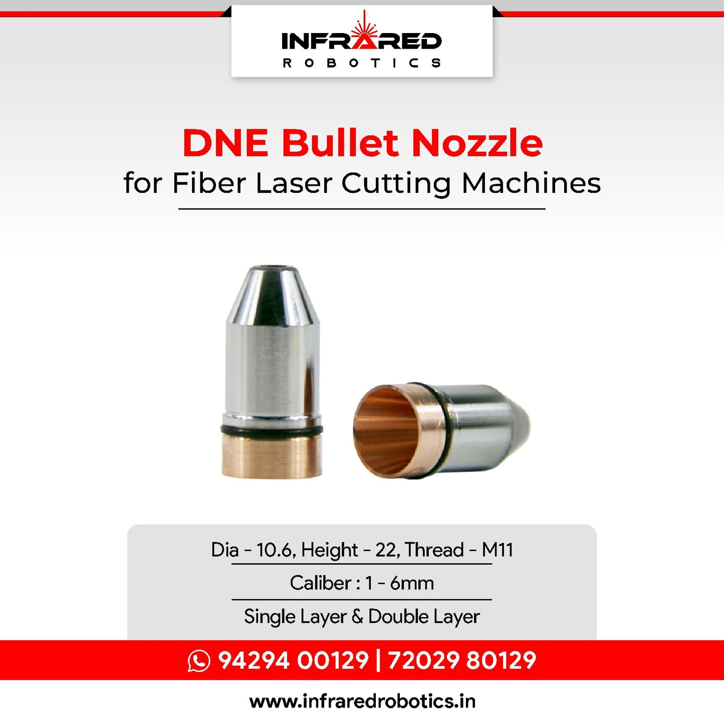 DNE Bullet Laser Cutting Nozzle - M11 - Single/Double Layer